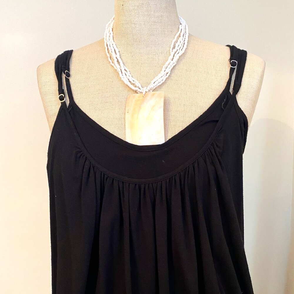White Shell Pendant and Beaded Multi-Layered Strand Necklace